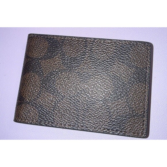 Coach Men Brown/Black Signature Canvas Compact Billfold Wallet CW368 - Picture 5 of 9